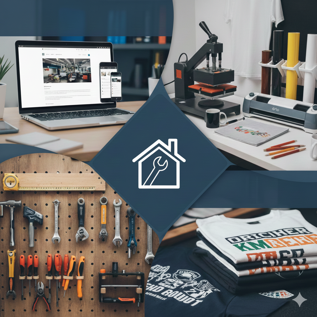 Professional workspace with tools and laptop